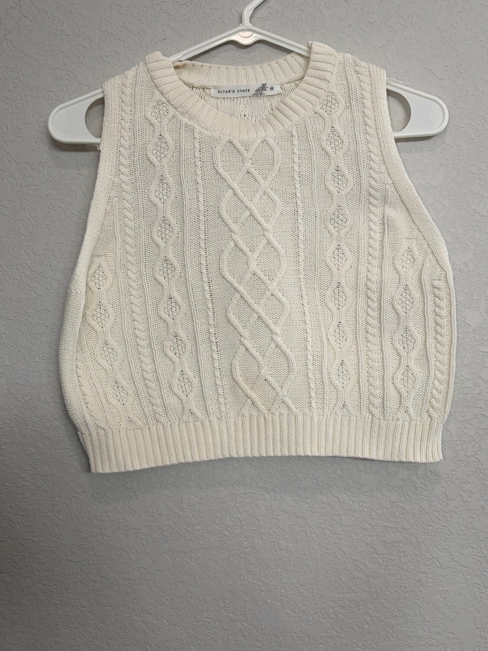 Altar’d State Cable Knit Sleeveless Sweater Vest - Cream